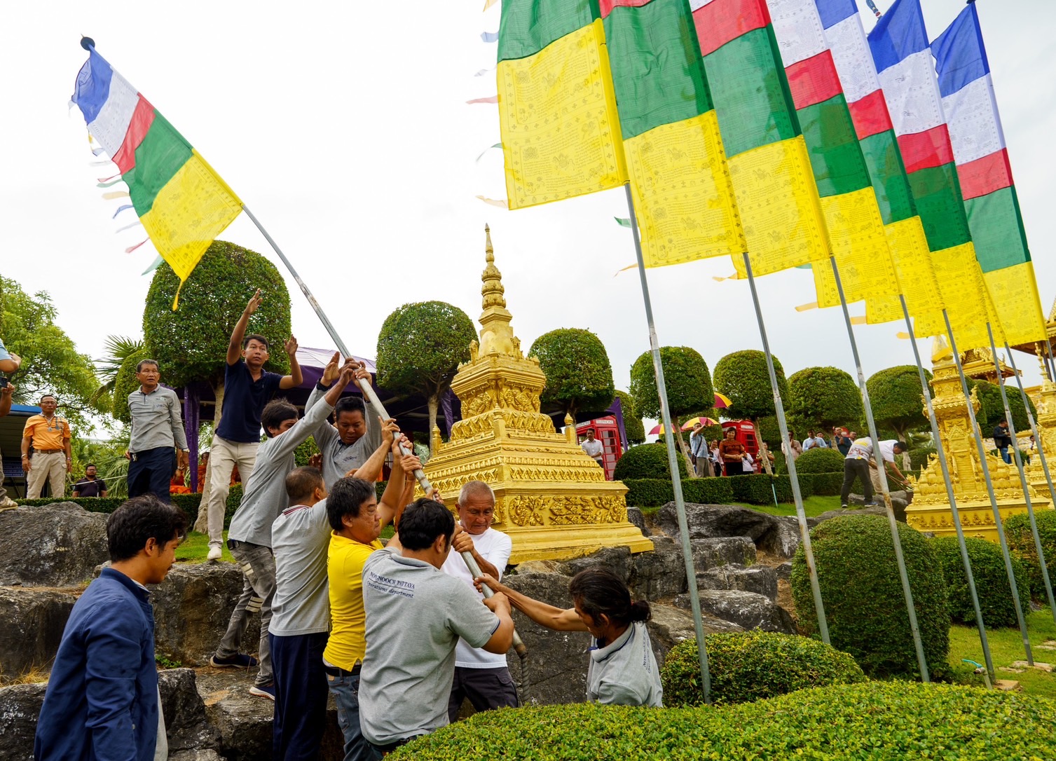 Nongnooch Tropical Garden Pattaya's Ceremony for Changing 9 Mantra Flags from Bhutan- a Good Fortune